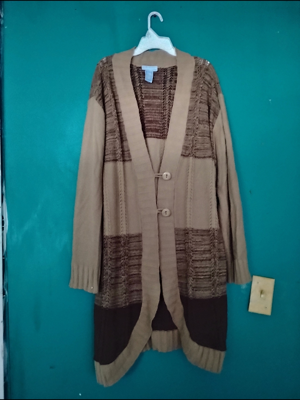Liz & Me Two-Tone Brown Patchwork Long Cardigan